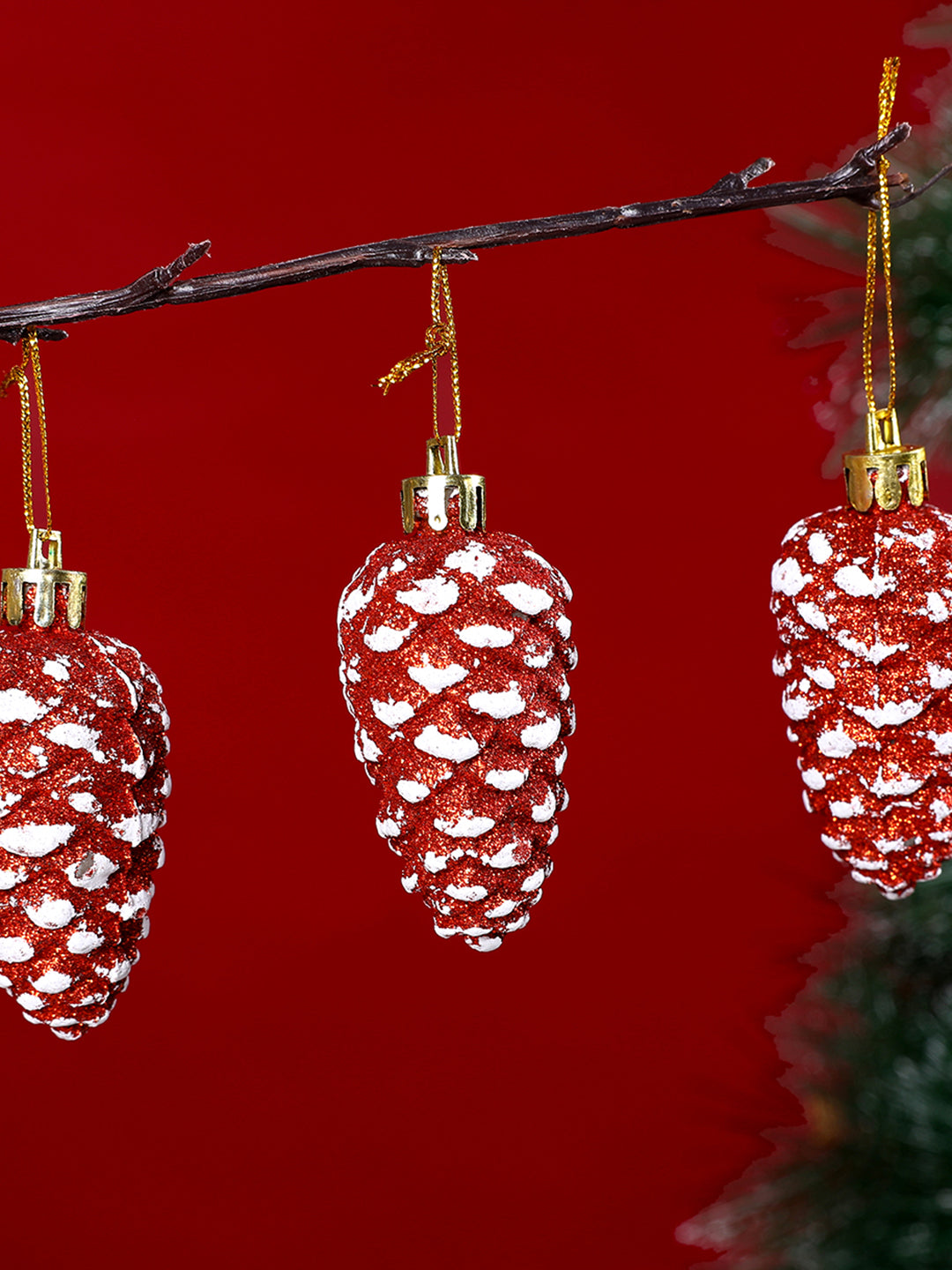 Set Of 12 Scarlet Splendor Pinecones