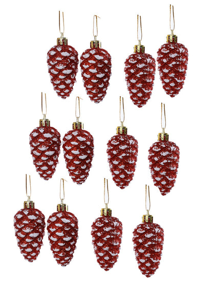 Set Of 12 Scarlet Splendor Pinecones