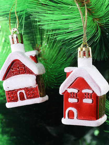 Set Of 8 Red & White Snowy Home Hangings