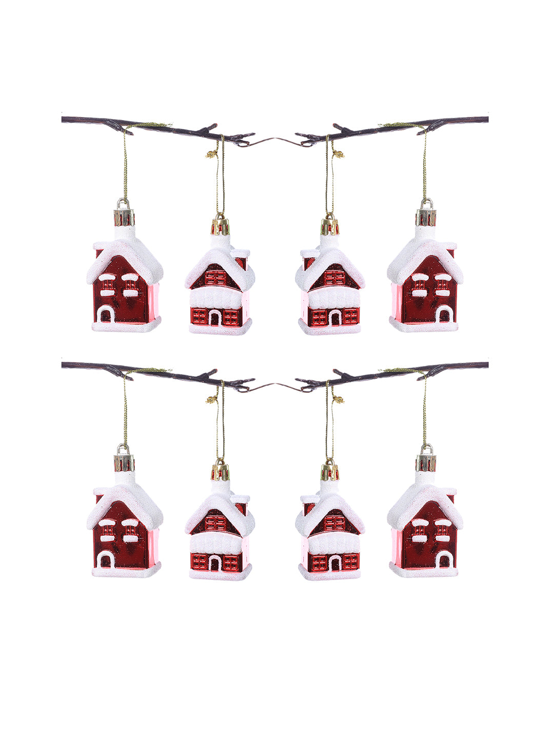 Set Of 8 Red & White Snowy Home Hangings