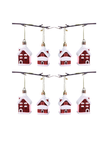 Set Of 8 Red & White Snowy Home Hangings
