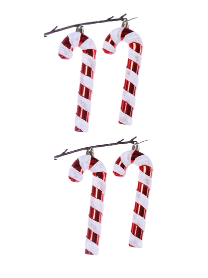 Set Of 2 Red & White Cany Cane Ornament