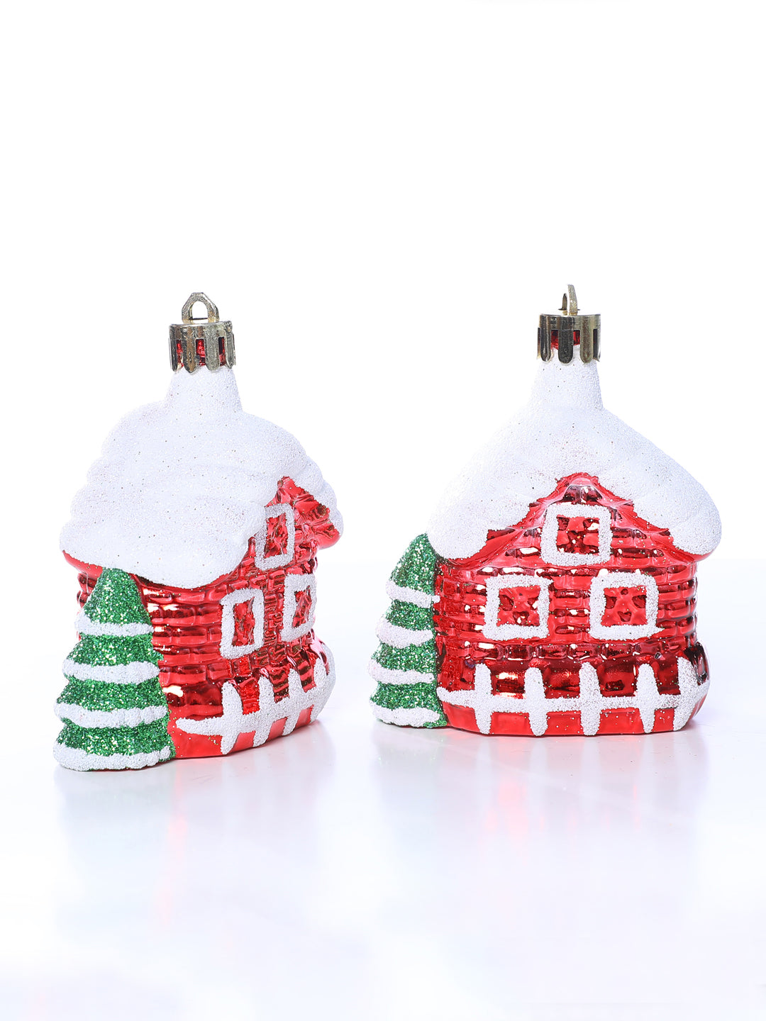 Set Of 3 Red & White Gingerbread House Ornaments