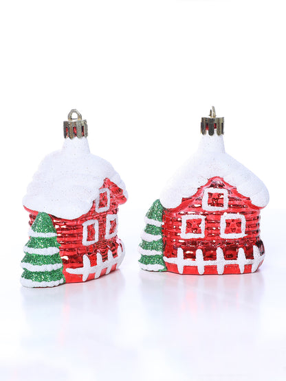 Set Of 3 Red & White Gingerbread House Ornaments