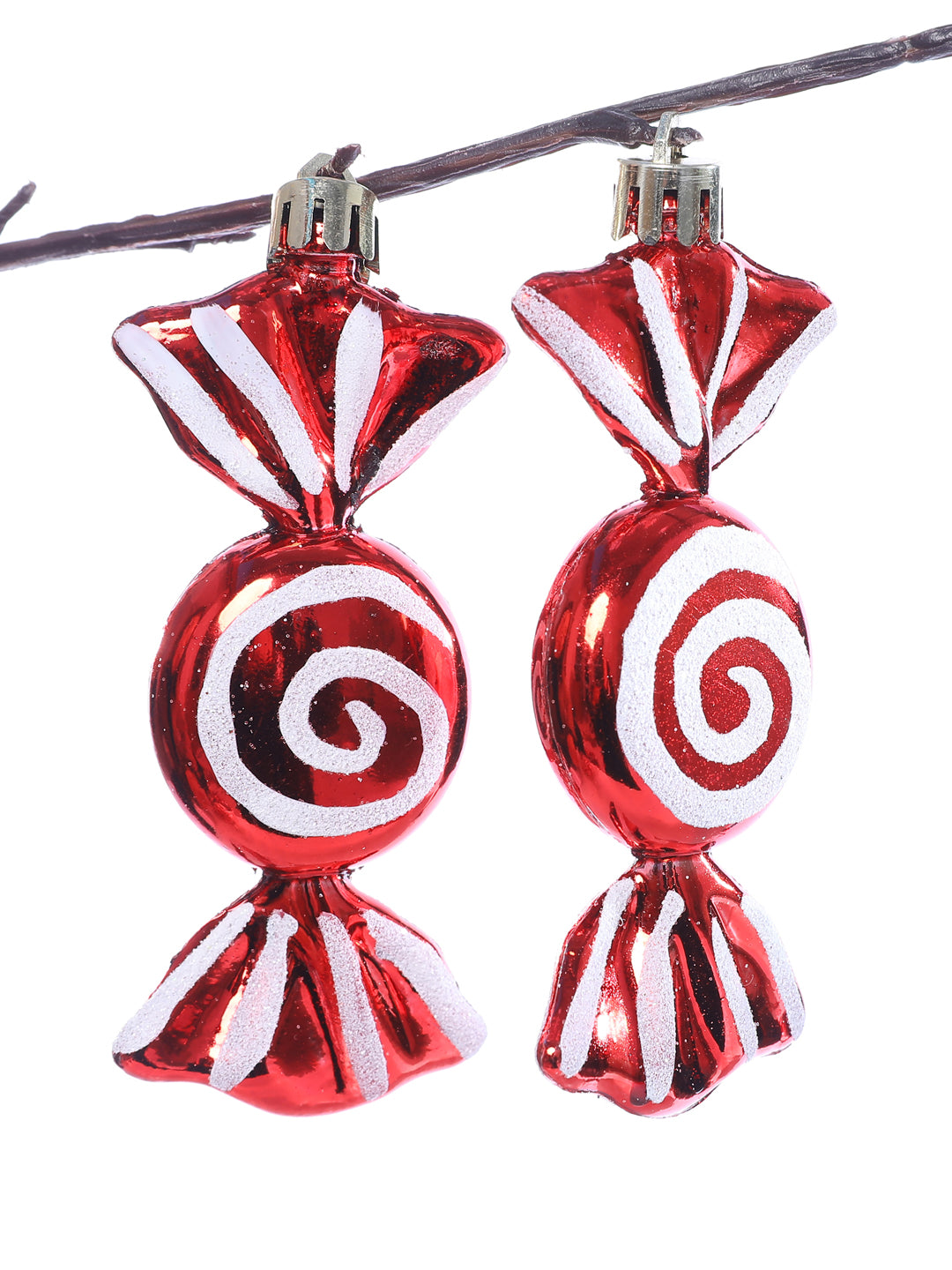 Set Of 6 Red & White Candy Cane Swirl Baubles Hangings