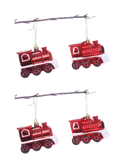 Set Of 4 Red & White Santa's Express Miniature Train