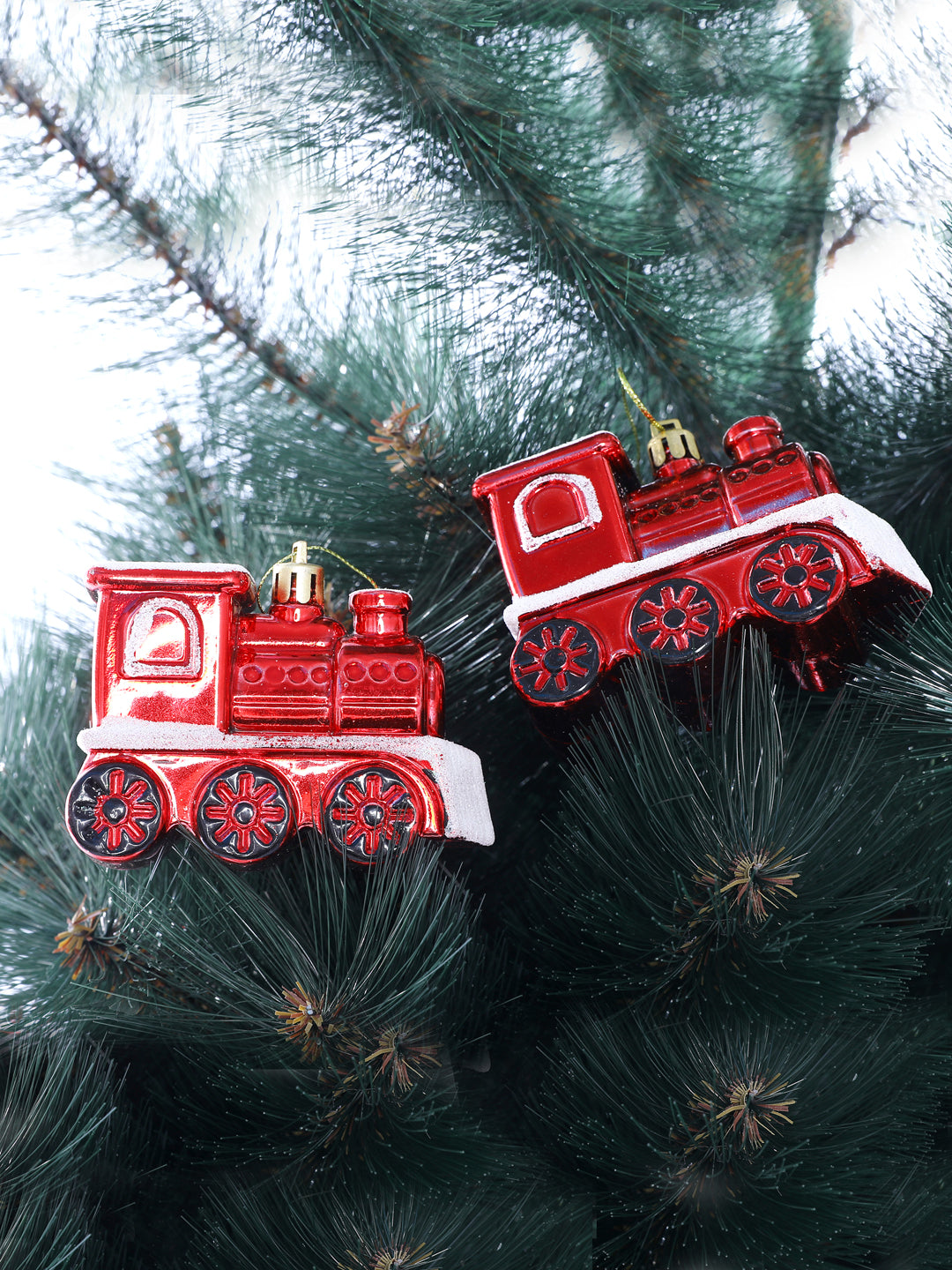 Set Of 4 Red & White Santa's Express Miniature Train
