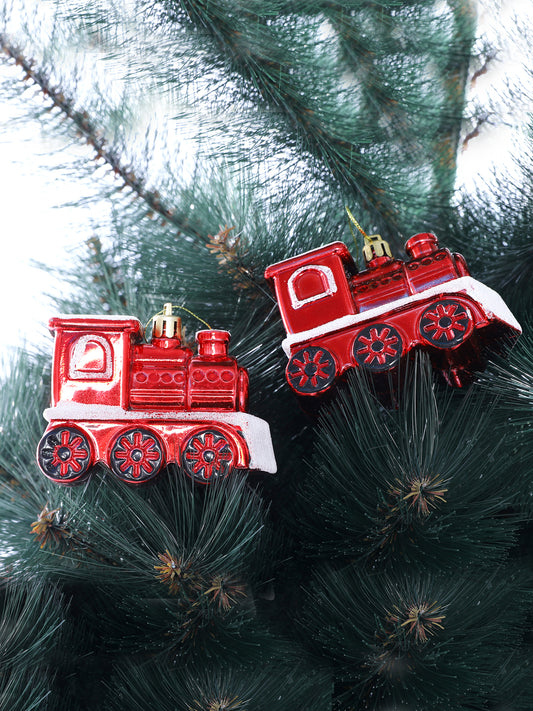 Set Of 4 Red & White Santa's Express Miniature Train
