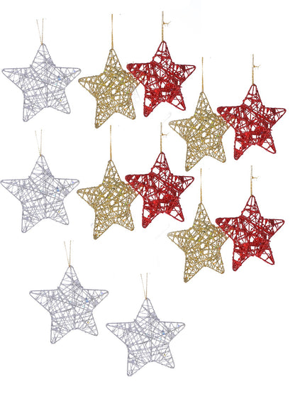 Set Of 12 Chic Metallic Star Ornaments