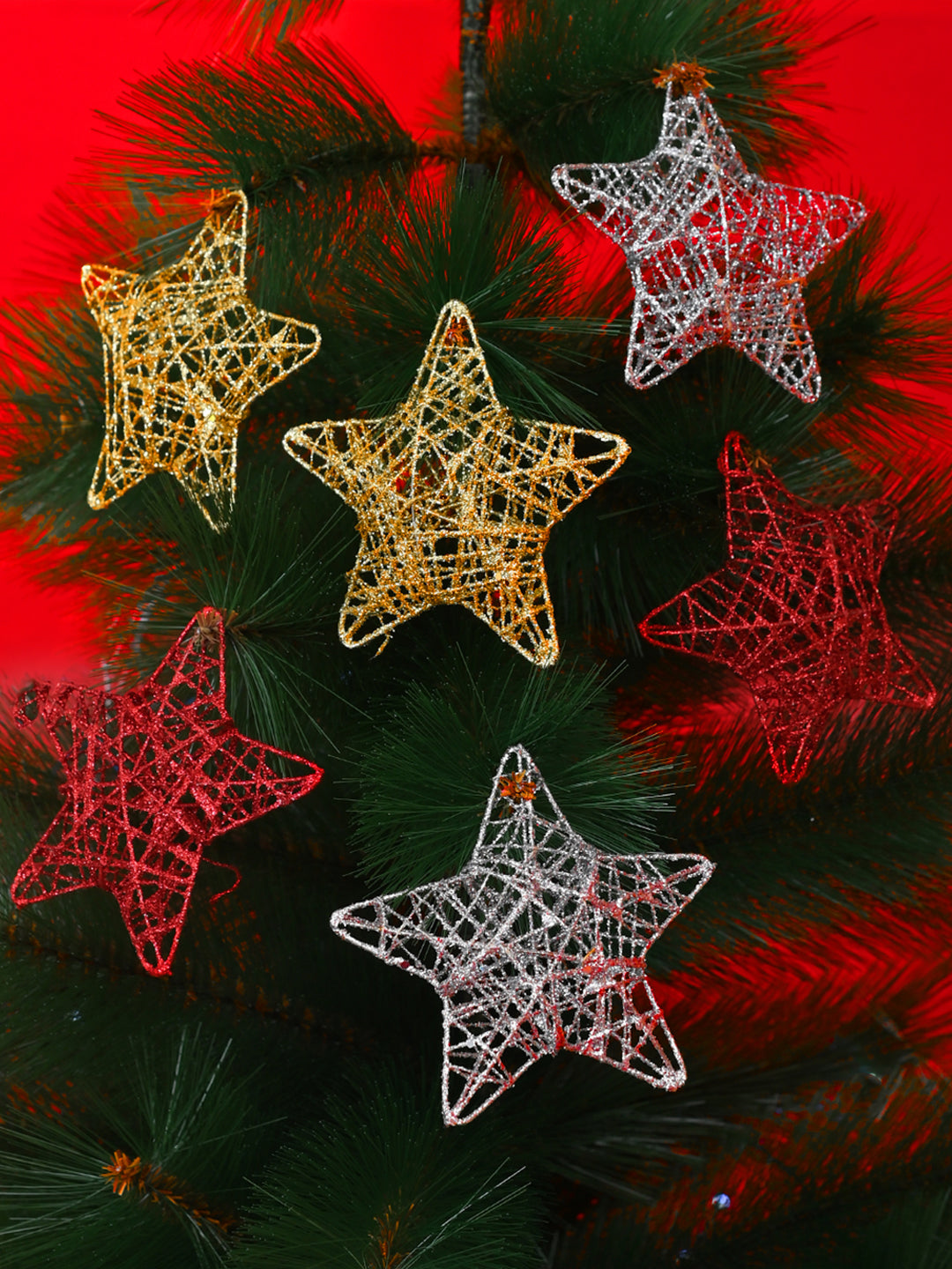 Set Of 12 Chic Metallic Star Ornaments