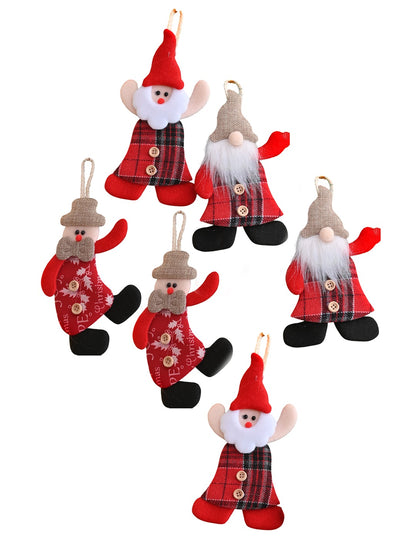6 Pcs Red & White Whimsical Felt Santa Ornament