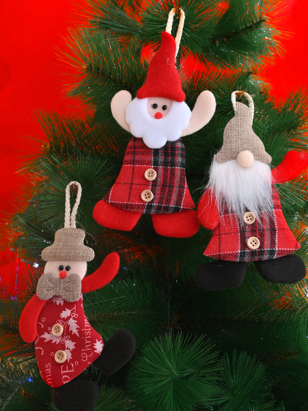 6 Pcs Red & White Whimsical Felt Santa Ornament