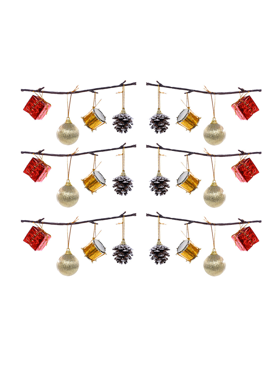 24 Pcs Red & Green Joyful Mini Glitter Ornaments