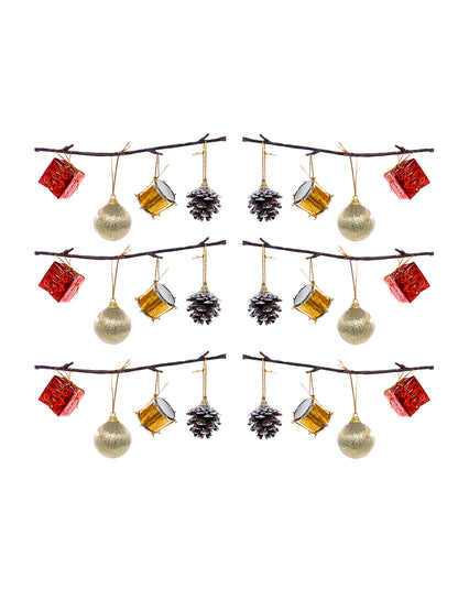 24 Pcs Red & Green Joyful Mini Glitter Ornaments