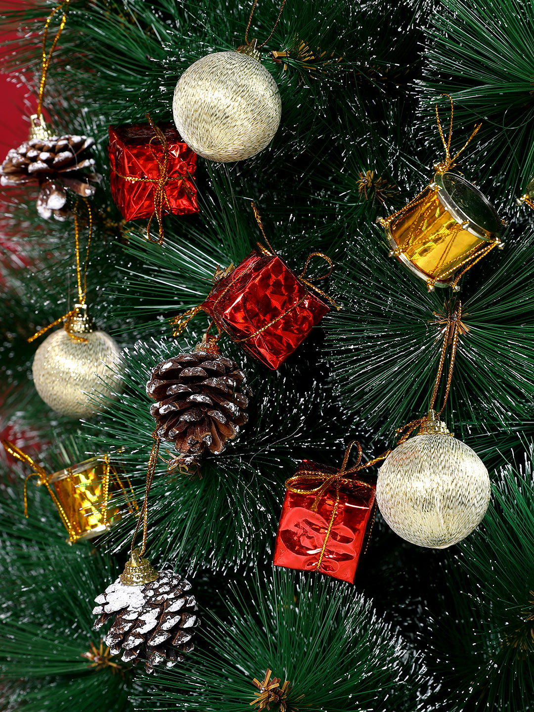 24 Pcs Red & Green Joyful Mini Glitter Ornaments