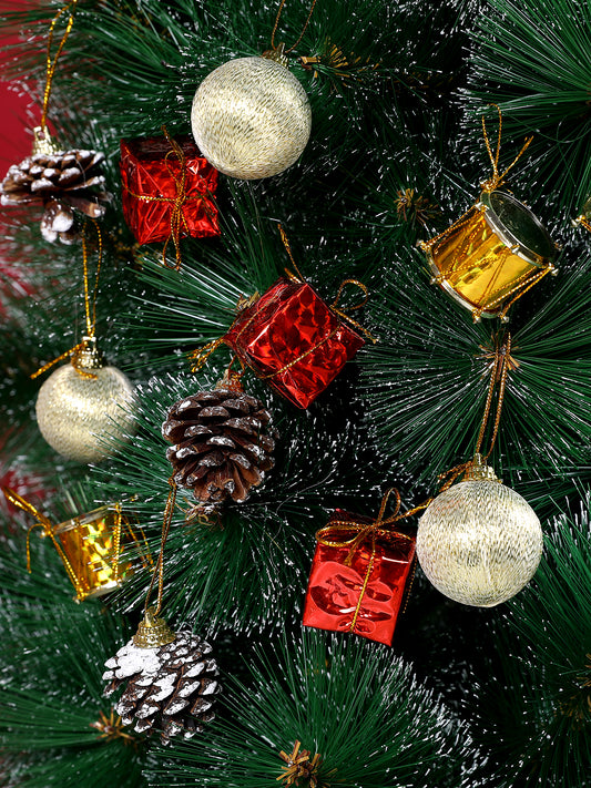 24 Pcs Red & Green Joyful Mini Glitter Ornaments