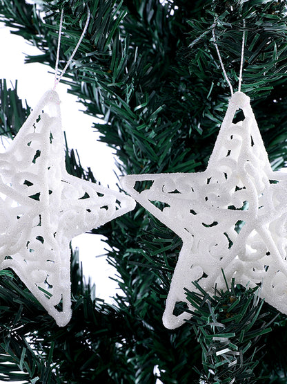 Set of 2 White Patterned Star Ornaments