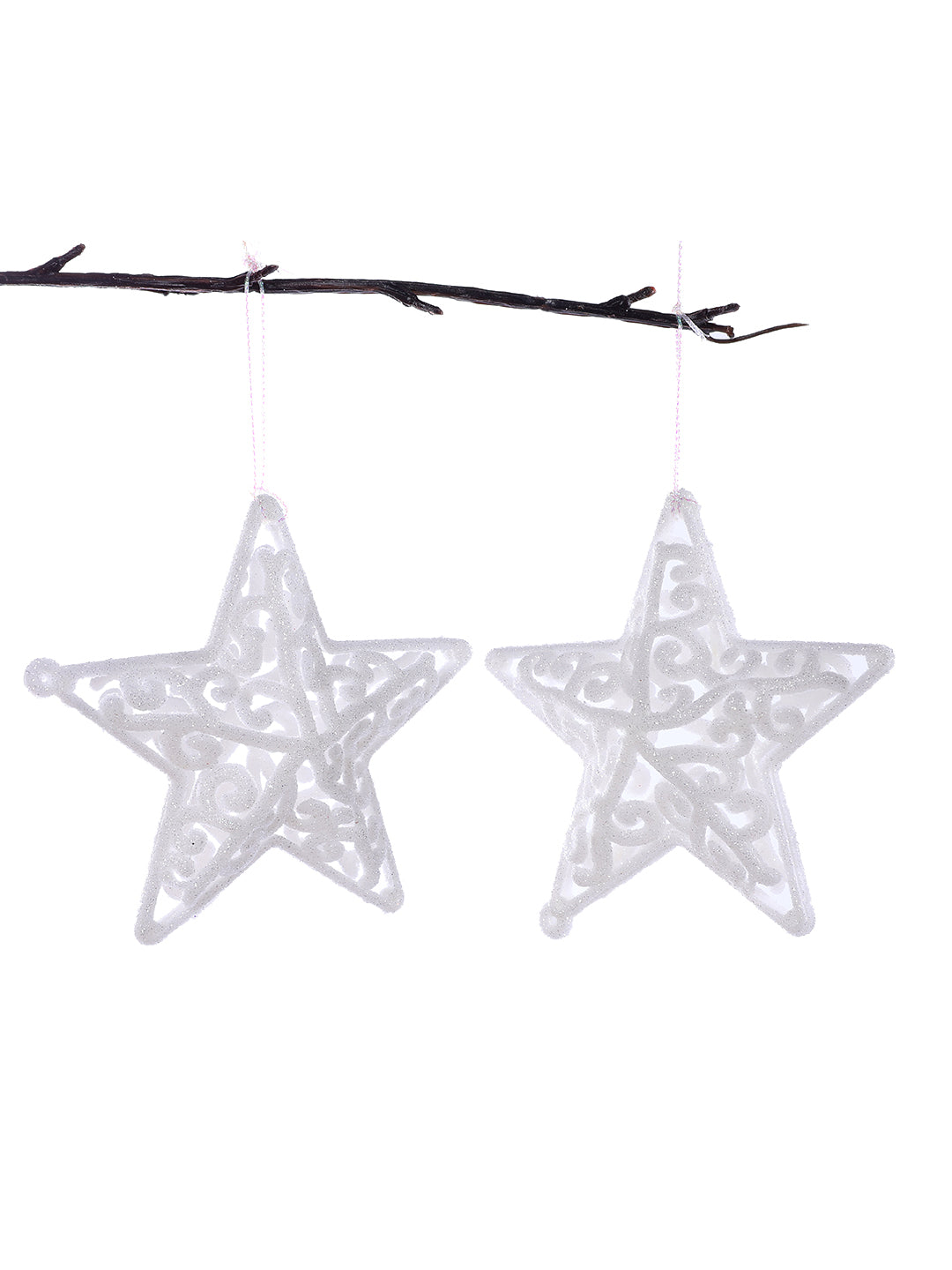 Set of 2 White Patterned Star Ornaments