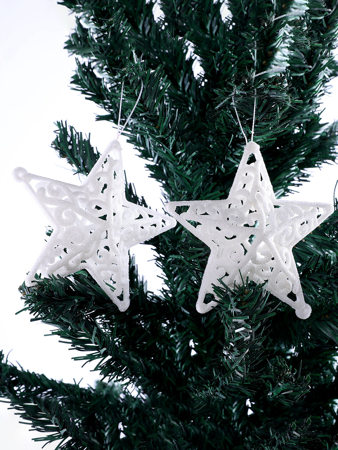 Set of 2 White Patterned Star Ornaments