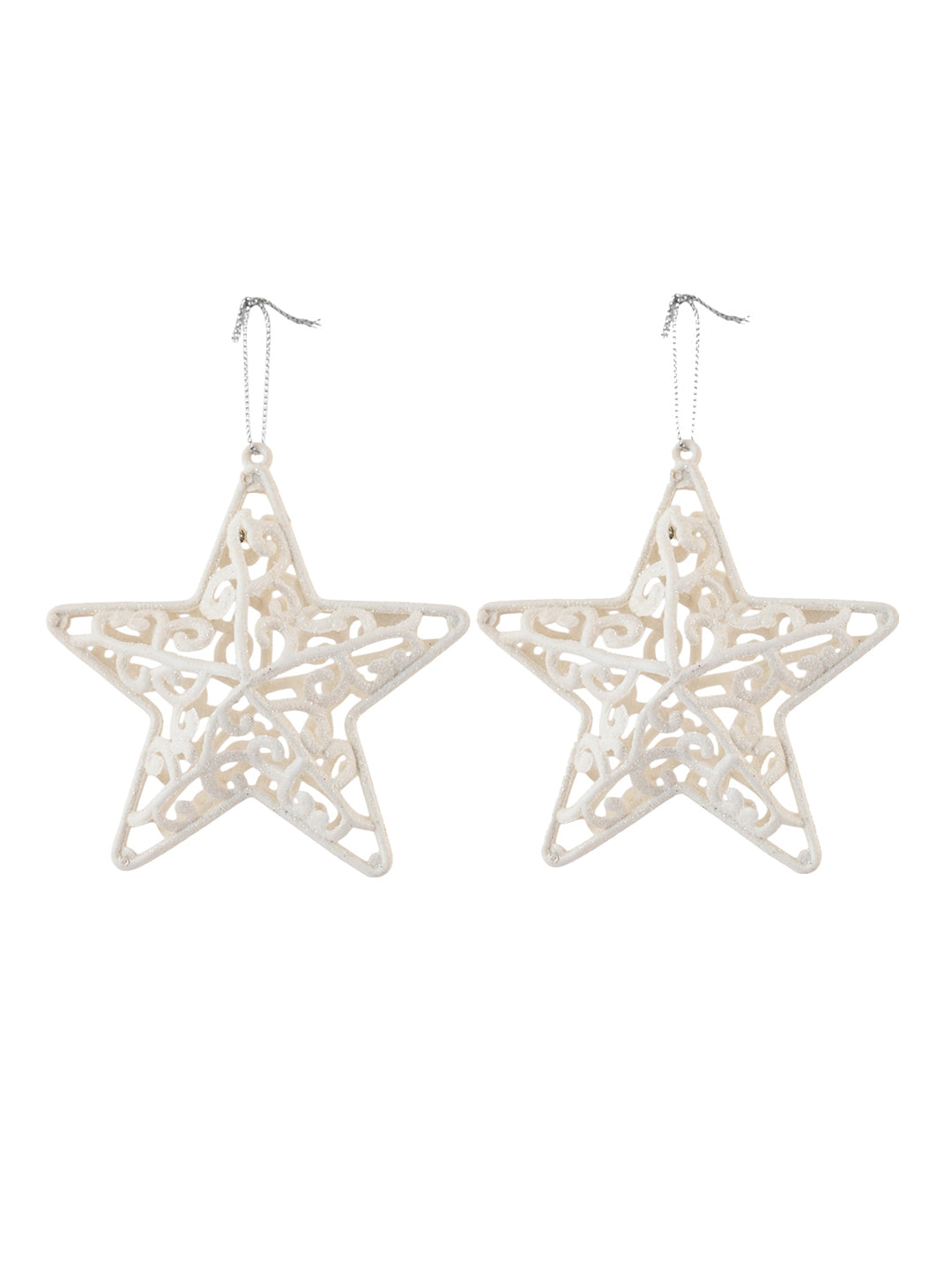 Set Of 4 White Patterned Star Ornaments