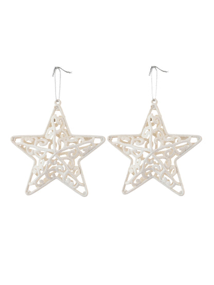 Set Of 4 White Patterned Star Ornaments