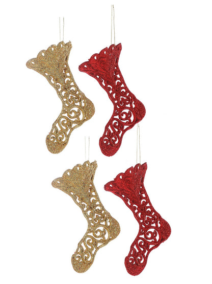 Set Of 4 Shiny Stocking Ornaments