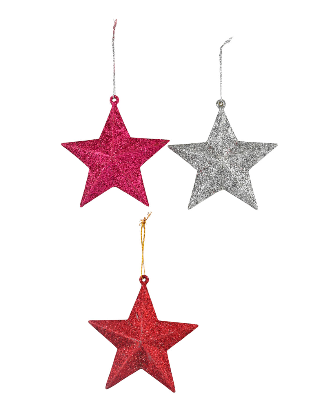 Set Of 12 Blue & Red  Shiny Star Ornaments