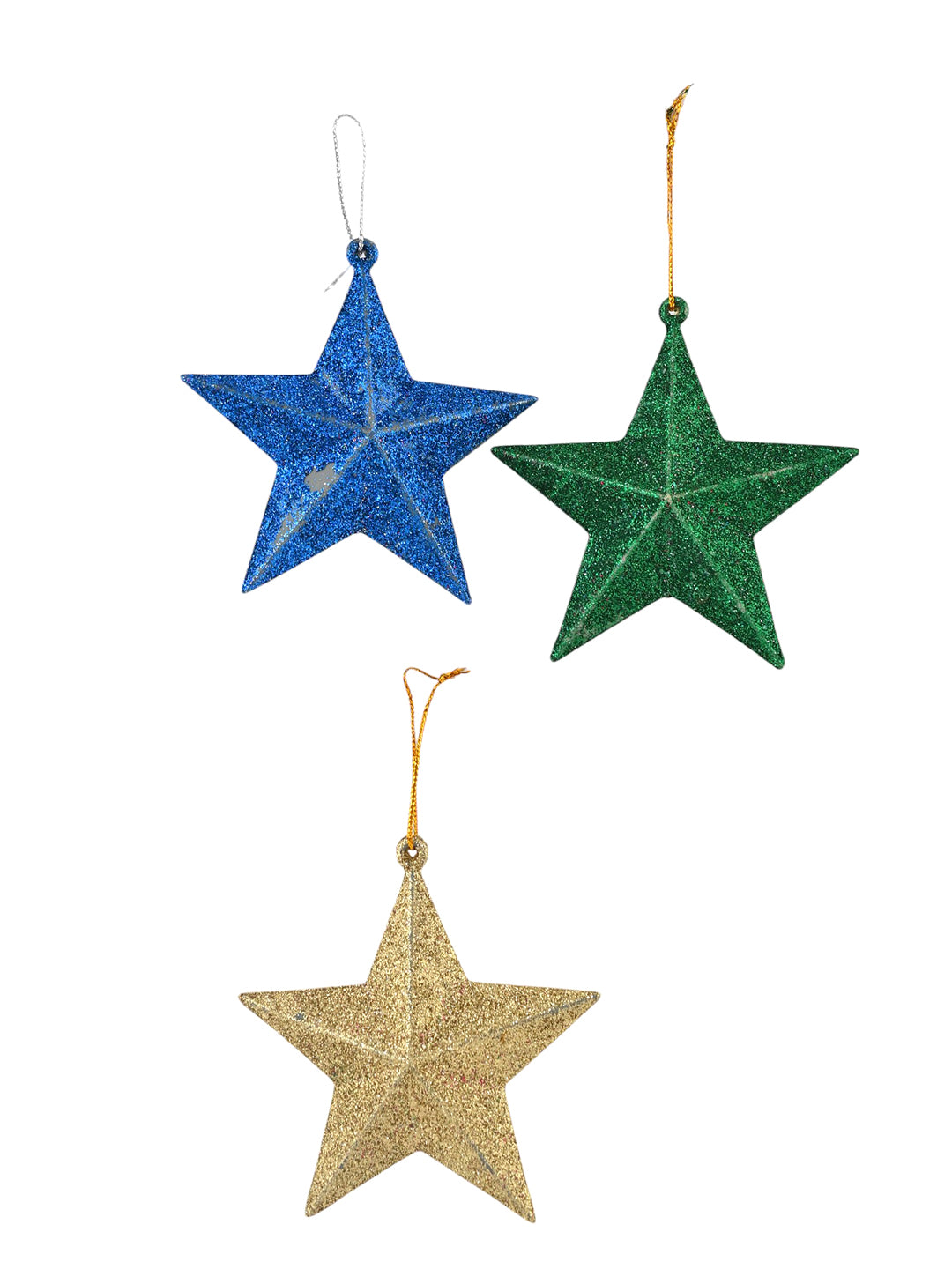 Set Of 12 Blue & Red  Shiny Star Ornaments