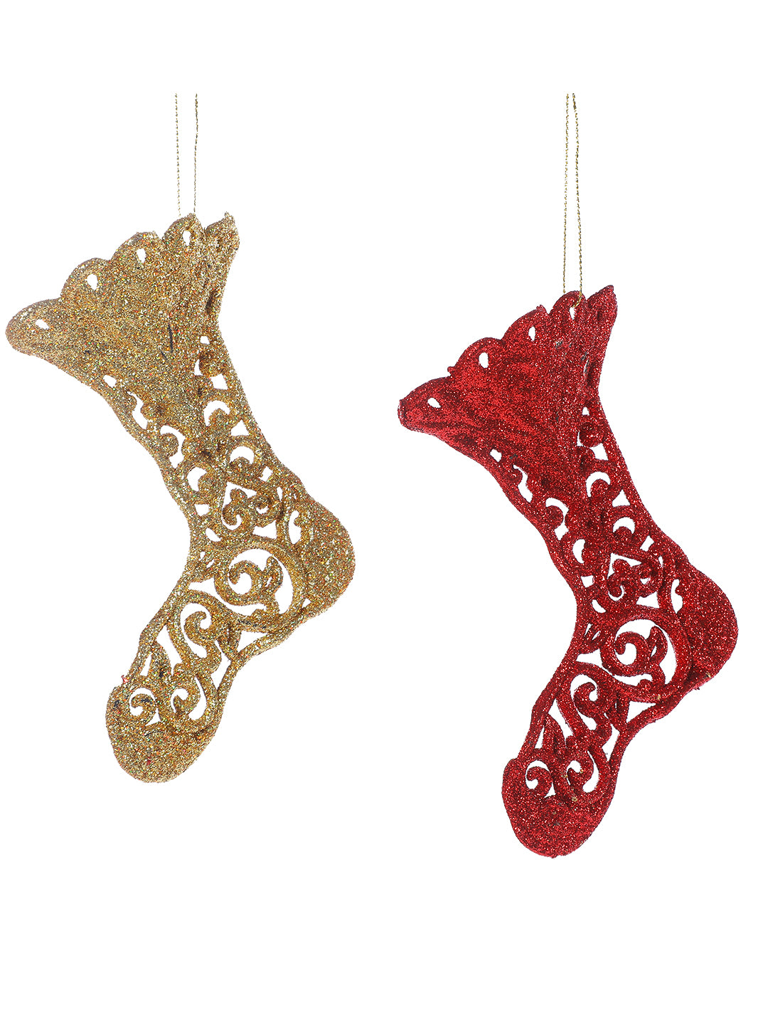 Set Of 4 Shiny Stocking Ornaments