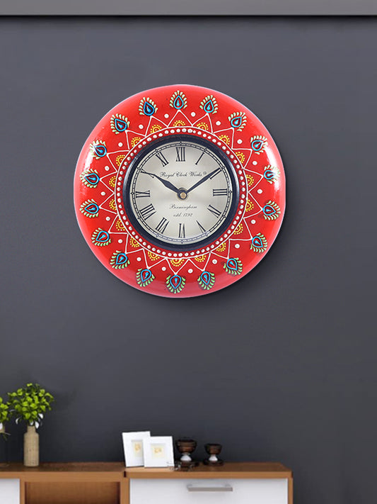 Fiery Red Handpainted Wall Clock