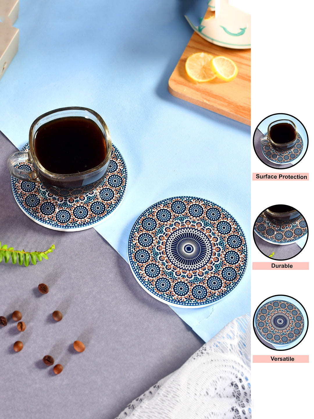 Set of 2 Exquisite Floral Printed Coasters