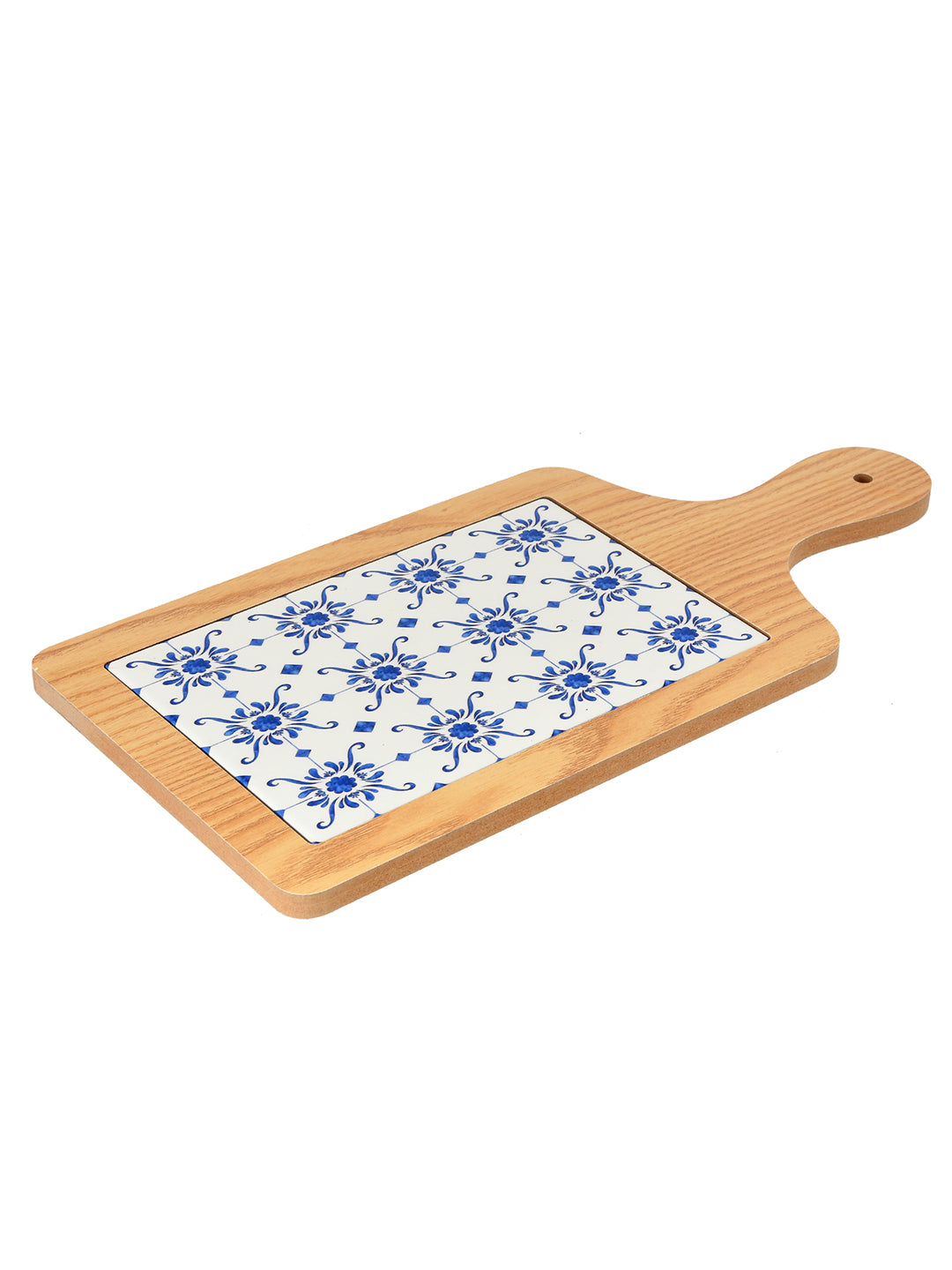 Ceramic Serving Platter with Wooden Border