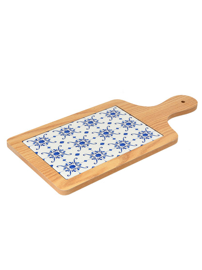 Ceramic Serving Platter with Wooden Border