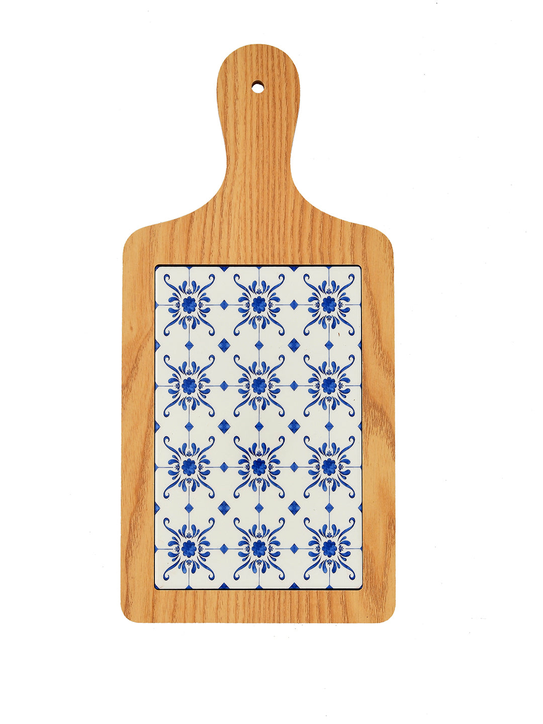 Ceramic Serving Platter with Wooden Border