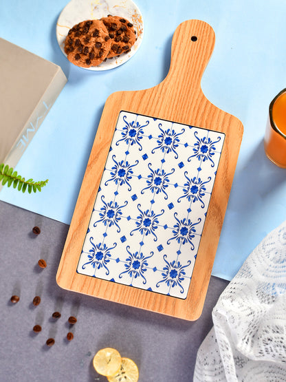 Ceramic Serving Platter with Wooden Border