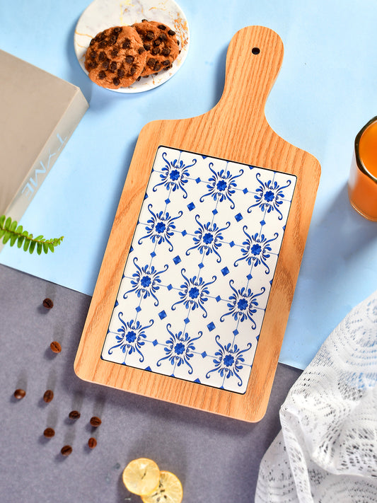 Ceramic Serving Platter with Wooden Border