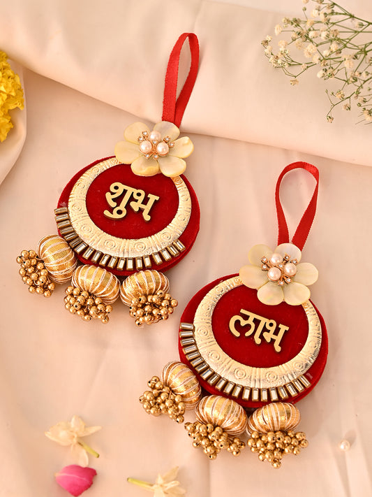 Shubh Labh Door Hanging in Velvet & Floral Design â€“ Festive Decor Charm