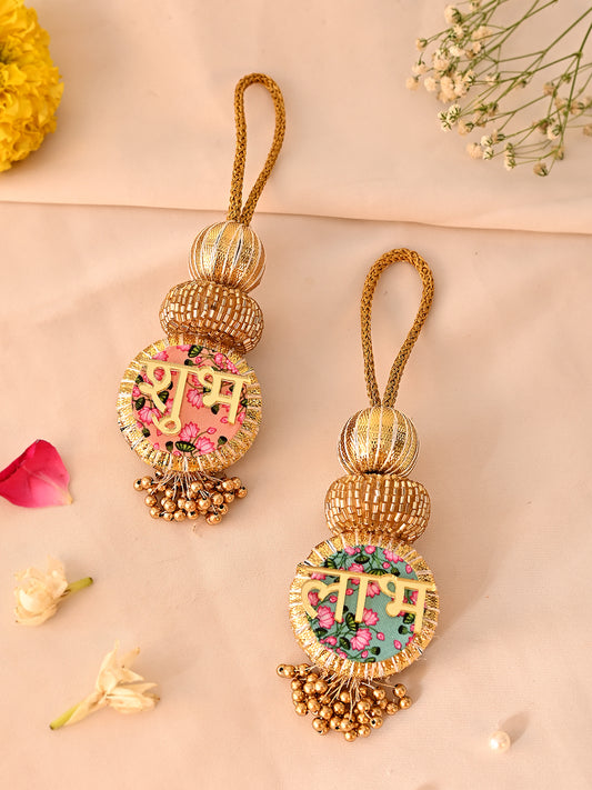 Colorful Floral Shubh Labh Toran with Golden Beads â€“ Traditional Wall DÃ©cor