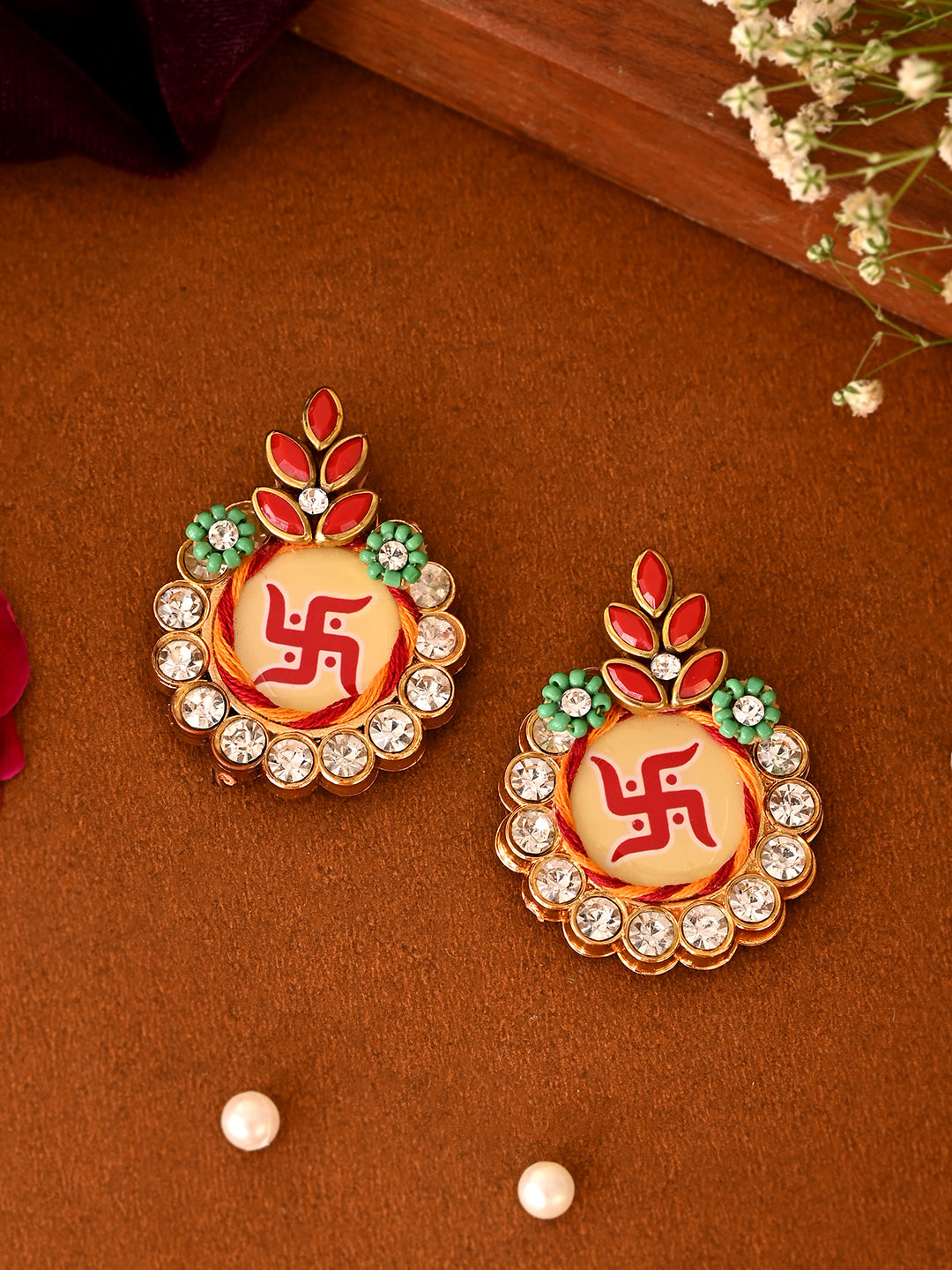 Crystal-Studded Swastik Pair â€“ Elegant Festive Wall Accents