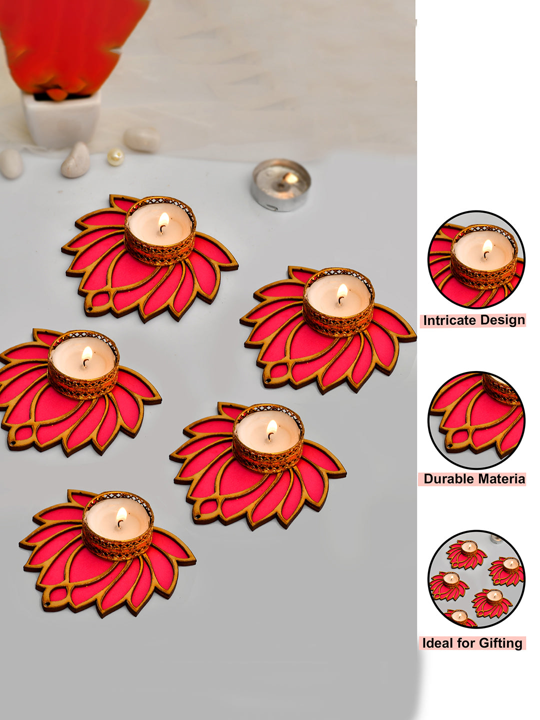 5-Pc Pink Lotus Diyas