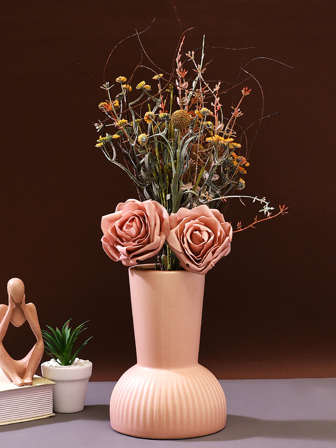 Elegant Dusty Pink & Yellow Rose Artificial Flower