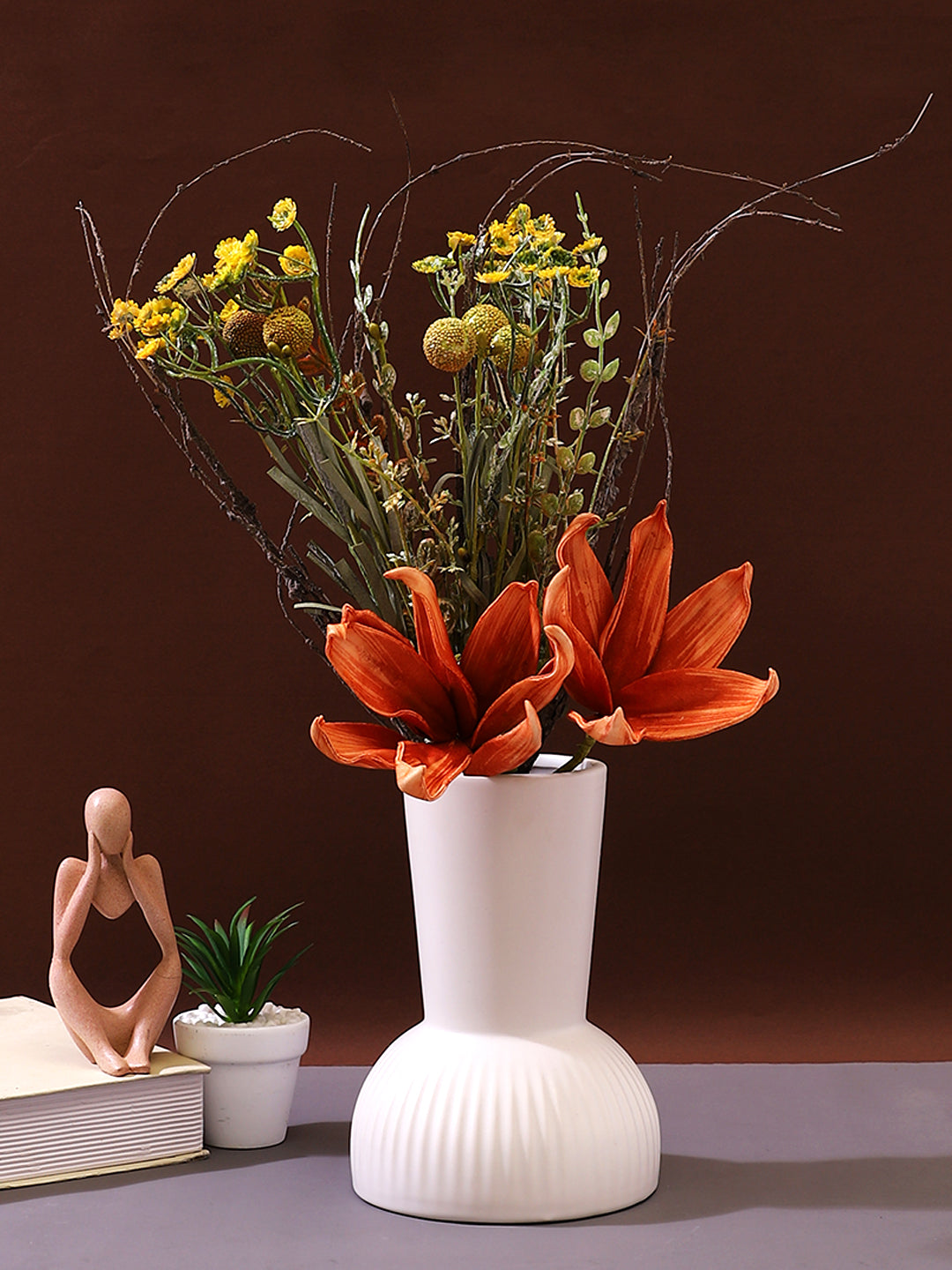 Orange & Green 2 Pieces Lily Artificial Flower