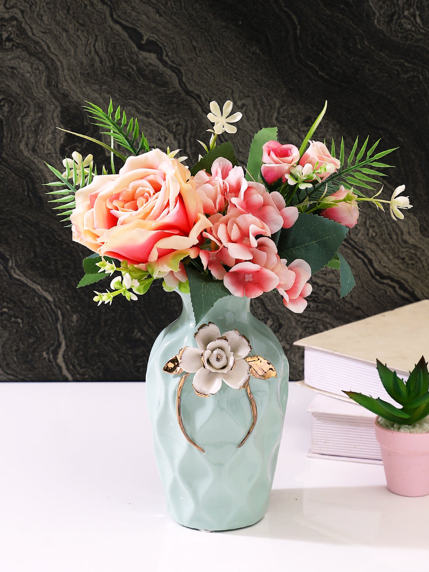 Red & Green Rose Artificial Flower