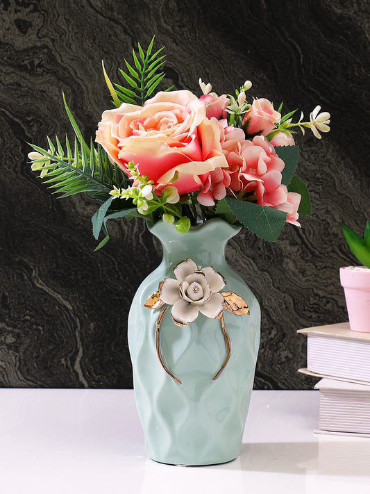 Red & Green 2 Pieces Rose Artificial Flower