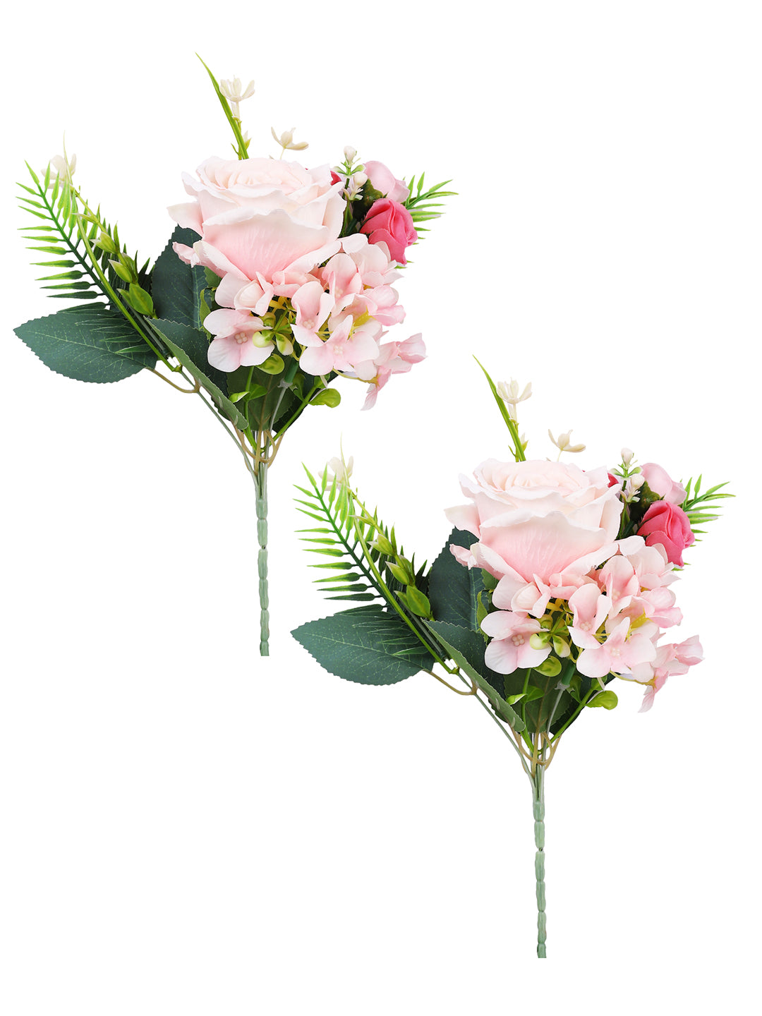 Pink & Green 2 Pieces Rose Artificial Flower