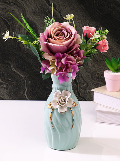 Purple & Green 2 Pieces Rose Artificial Flower