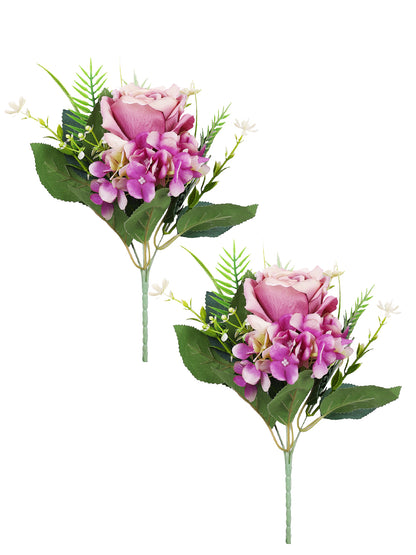 Purple & Green 2 Pieces Rose Artificial Flower