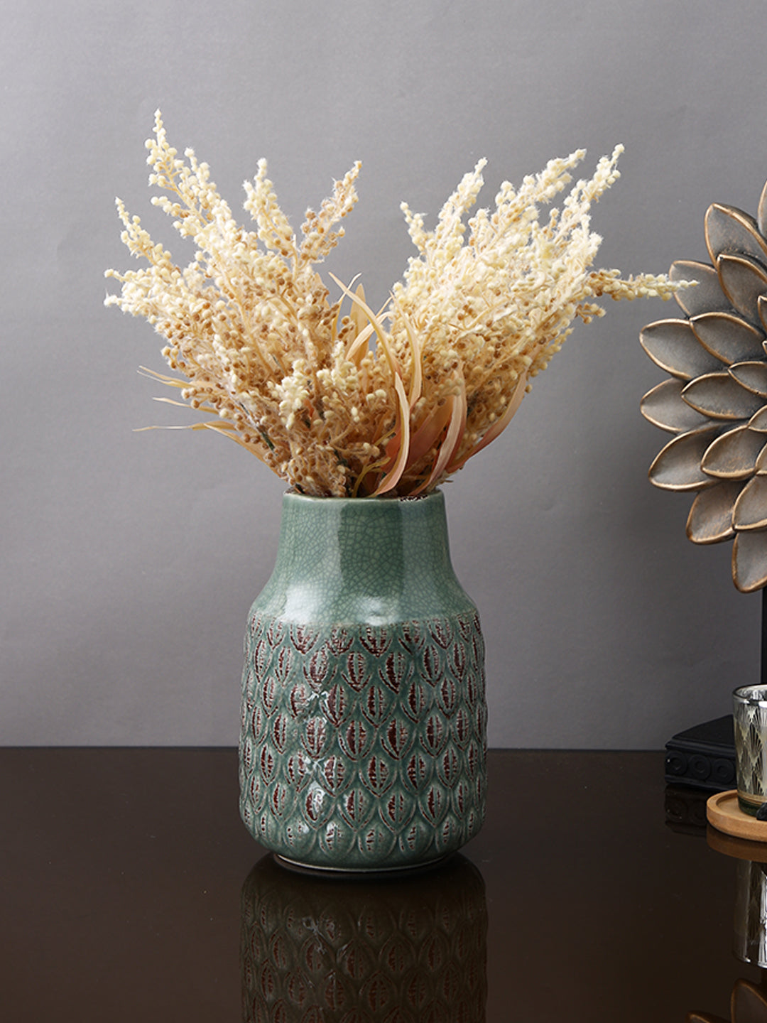 Gold-Toned 2 Pieces Pampas Grass and Dried Hydrangea Arrangement Artificial Flower