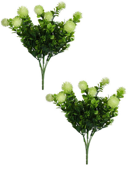 Green And Yellow 2 Pieces Chrysanthemum Artificial Flowers With Pot