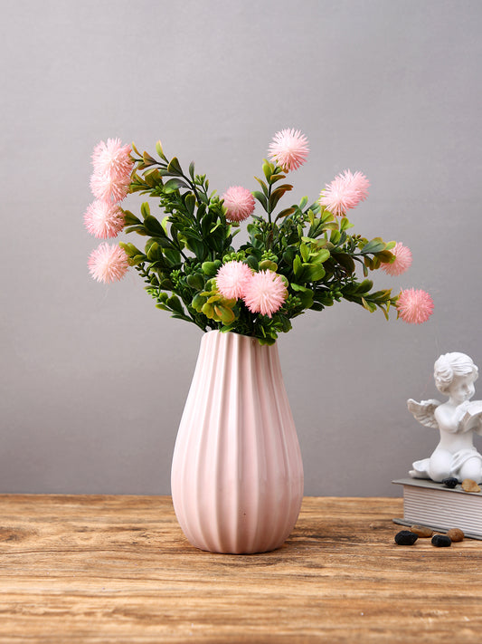 Pink  And Green 2 Pieces Chrysanthemum Artificial Flowers With Pot